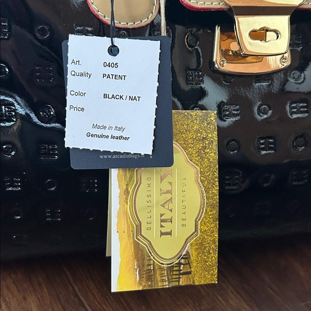 Arcadia Black patent leather and Tan Satchel with Red Accents - Picture 9 of 9